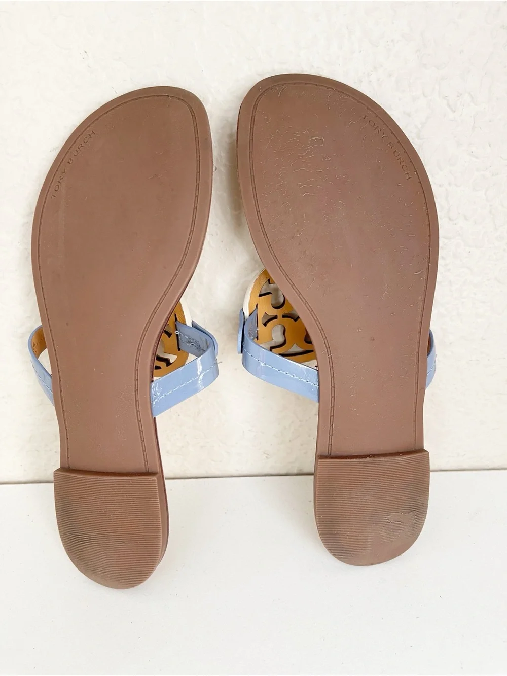 Tory Burch Miller Leather Thong Sandal in Yellow, Blue & White 7